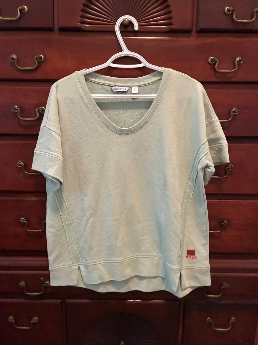 Peace Love World Light Sage Short Sleeve Sweatshirt